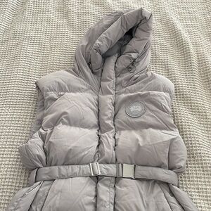 Canada Goose Light Gray Quilted Hooded Vest with Belt